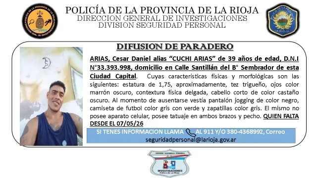 Búsqueda urgente: la Policía despliega operativos en La Rioja por César Daniel Arias