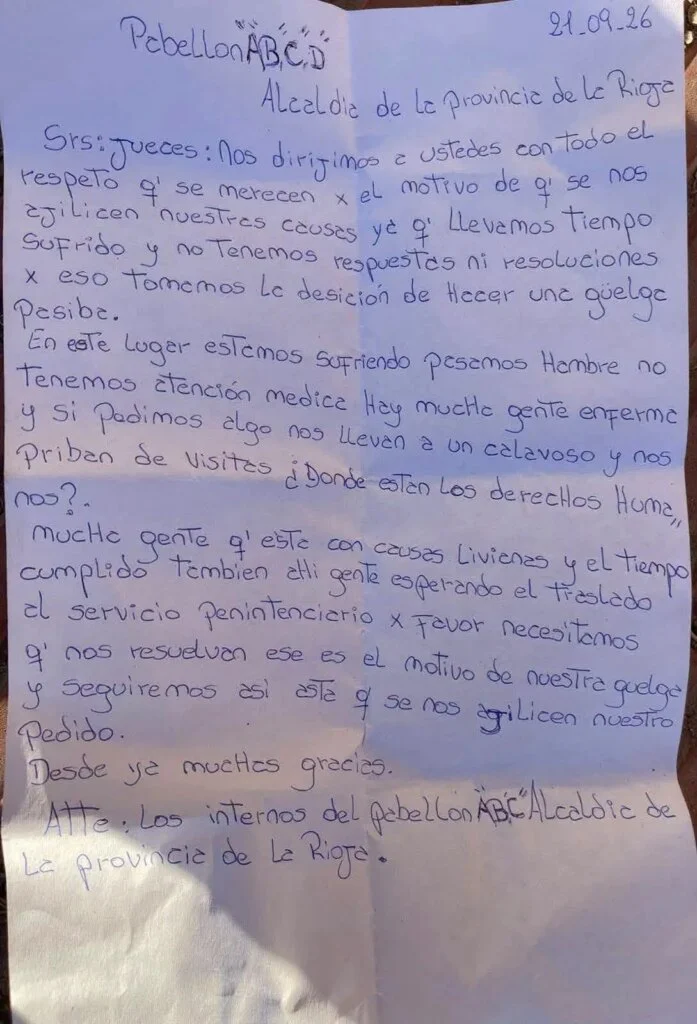 Internos de la Alcaldía de La Rioja exigen justicia con huelga de hambre